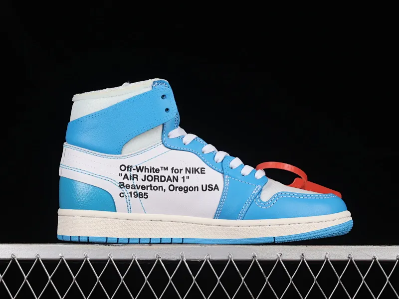 All categories Air Jordan Jordan series basketball shoes Air Jordan 1 High L version Off White x Air Jordan OW AJ1 Joe 1 joint North Carolina blue high-top basketball shoes AQ0818-148